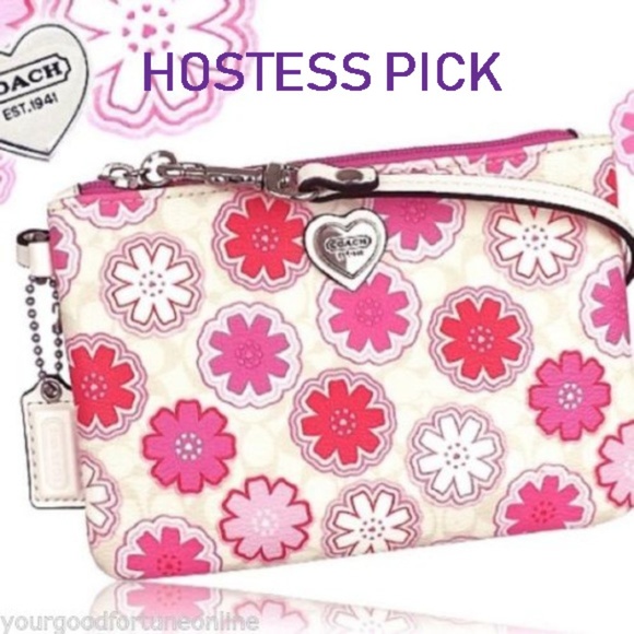 COACH Handbags - Coach Flower Pink Wristlet Clutch Coin ID Purse